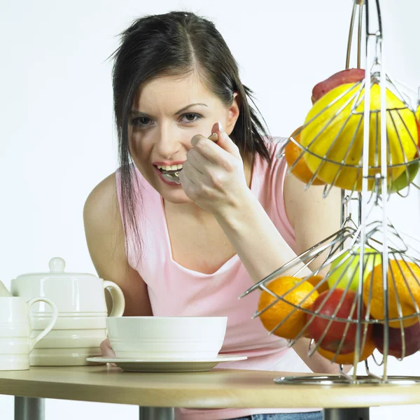 Woman during breakfast — Stock Photo, Image
