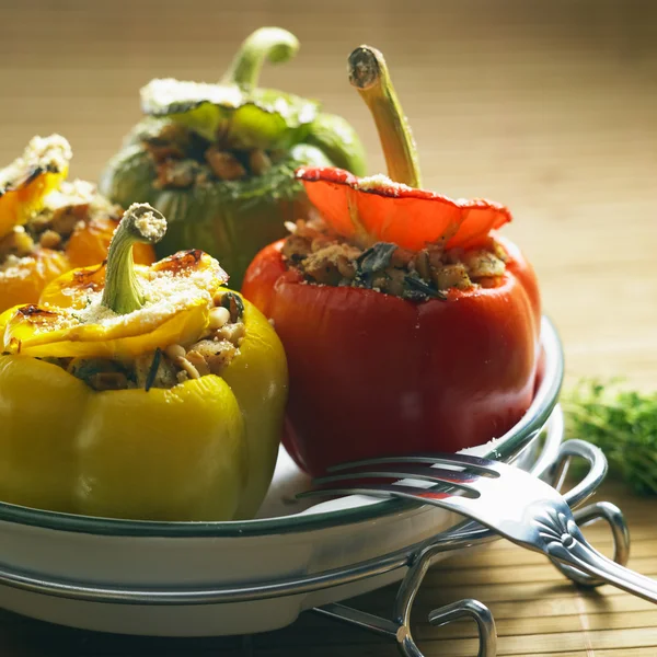 Peppers filled with rice and chicken meat — Stock Photo, Image
