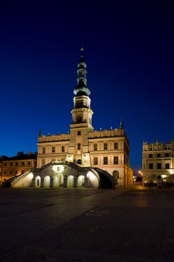 Town Hall at night, Main Square (Rynek Wielki), Zamosc, Poland clipart