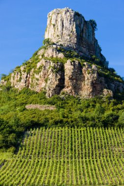 La Roche de Solutré with vineyards, Burgundy, France