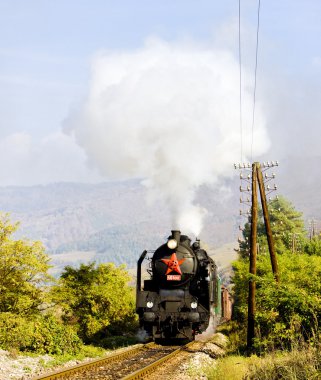 Train with steam locomotive near Handlova, Slovakia clipart