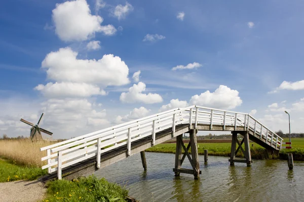 Γέφυρα και ανεμόμυλο, Ολλανδία — Φωτογραφία Αρχείου