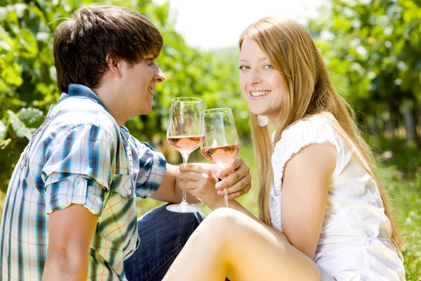Par på en picknick i vingården — Stockfoto