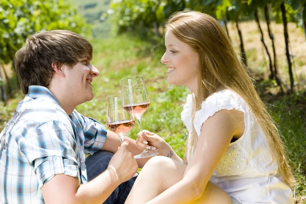 Paar op een picknick in wijngaard — Stockfoto