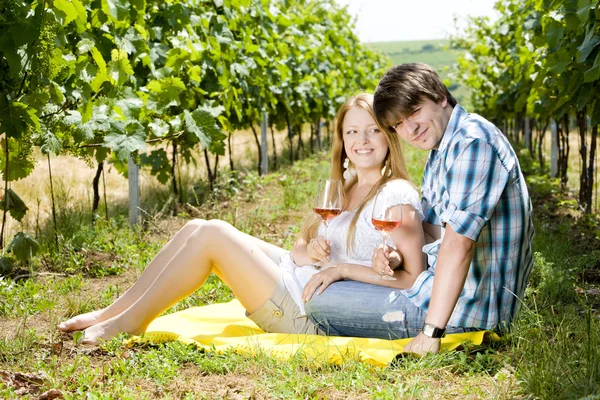 Paar beim Picknick im Weinberg — Stockfoto