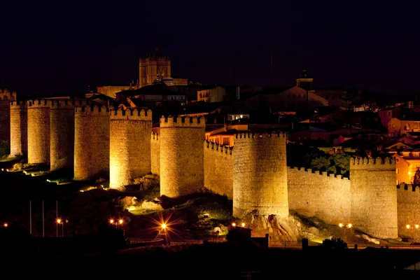 Avila at night, Castile and Leon, Spain — Stock Photo, Image