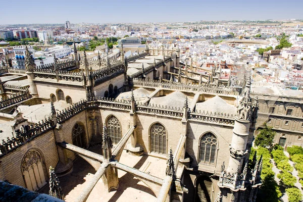 Katedralen i Sevilla vy från La Giralda, Andalusien, Spanien — Stockfoto