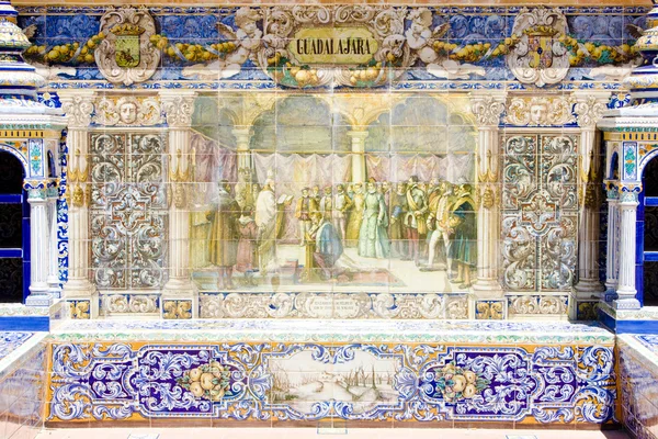 瓷砖绘画，西班牙广场 （广场），塞维利亚，安达吕 — 图库照片
