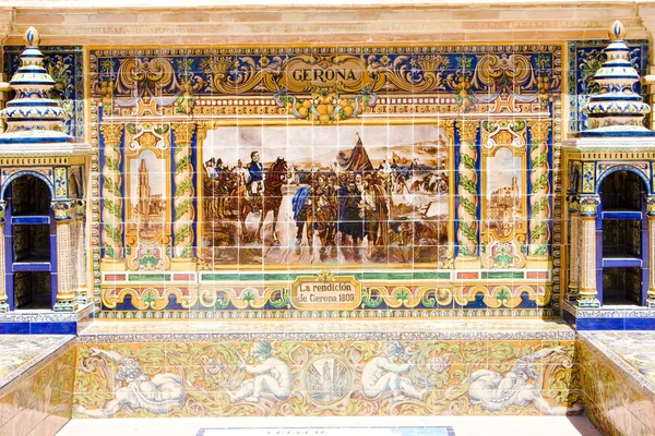 Tile painting, Spanish Square (Plaza de Espana), Seville, Andalu — Stock Photo, Image