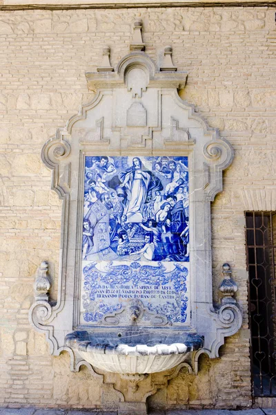 Tile painting with fountain, Cordoba, Andalusia, Spain — Stock Photo, Image