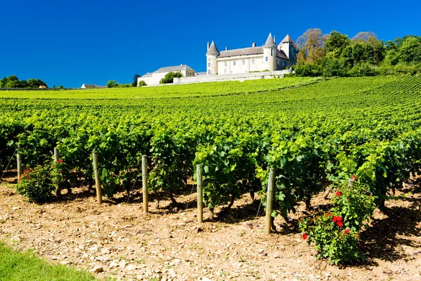 Chateau de Rully szőlőültetvényekkel, Burgundia, Franciaország — Stock Fotó
