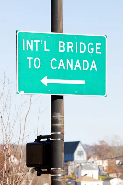 stock image Sign on the Canadian border, Calais, Maine, USA