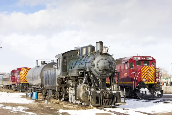 Локомотивы на железнодорожном вокзале Аламоса, Колорадо, США — стоковое фото