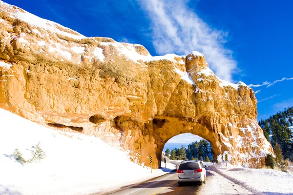 Tunel, národního parku bryce canyon v zimě, utah, usa — Stock fotografie