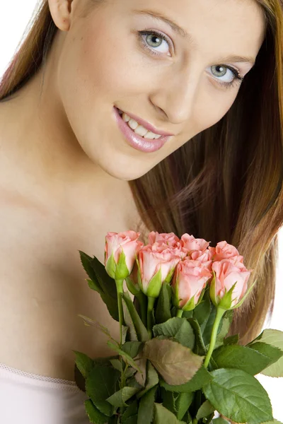 Portrait of woman with roses — Stock Photo, Image