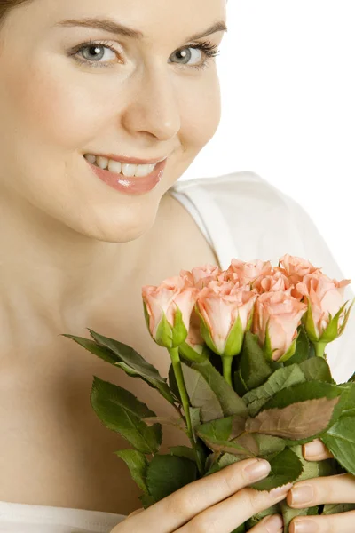 Retrato de mulher com rosas — Fotografia de Stock