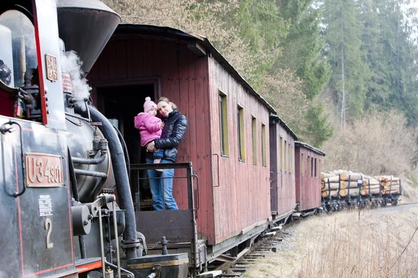 Matka z córką, podróż pociągiem, ciernohronska koleją — Zdjęcie stockowe