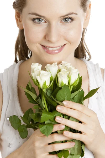Portrait of woman with roses Stock Photo