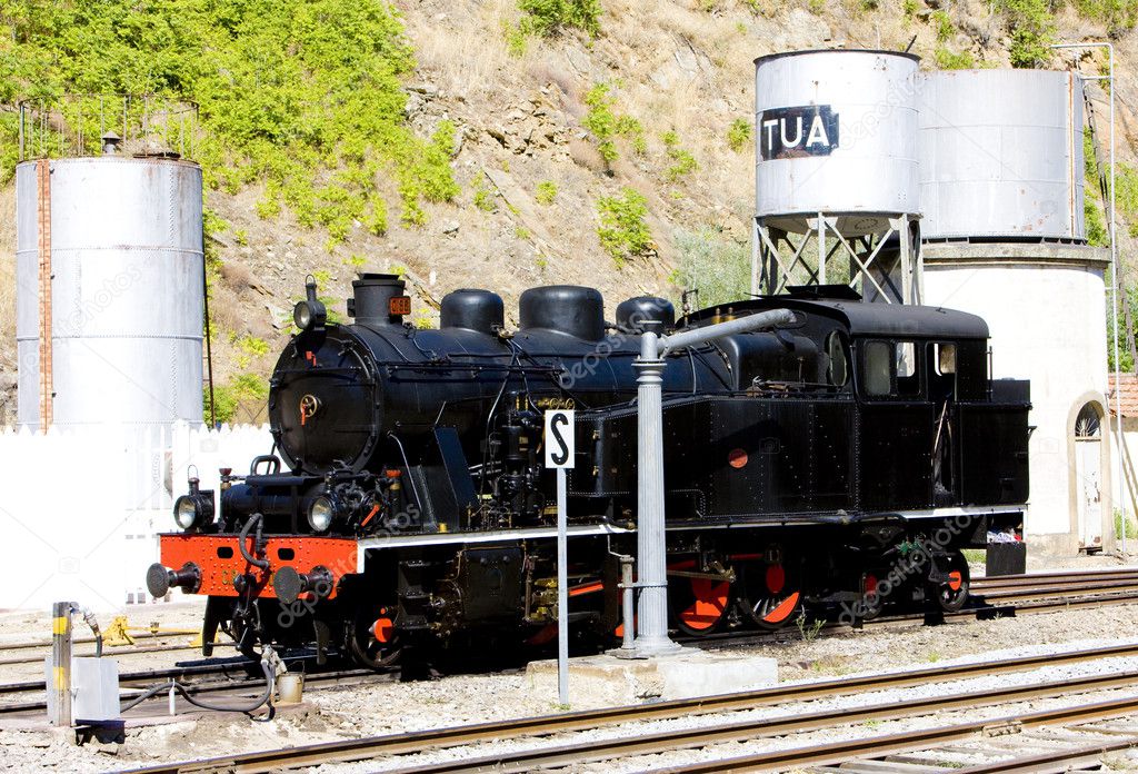 Steam locomotive at railway station in Tua, Douro Valley, Portug