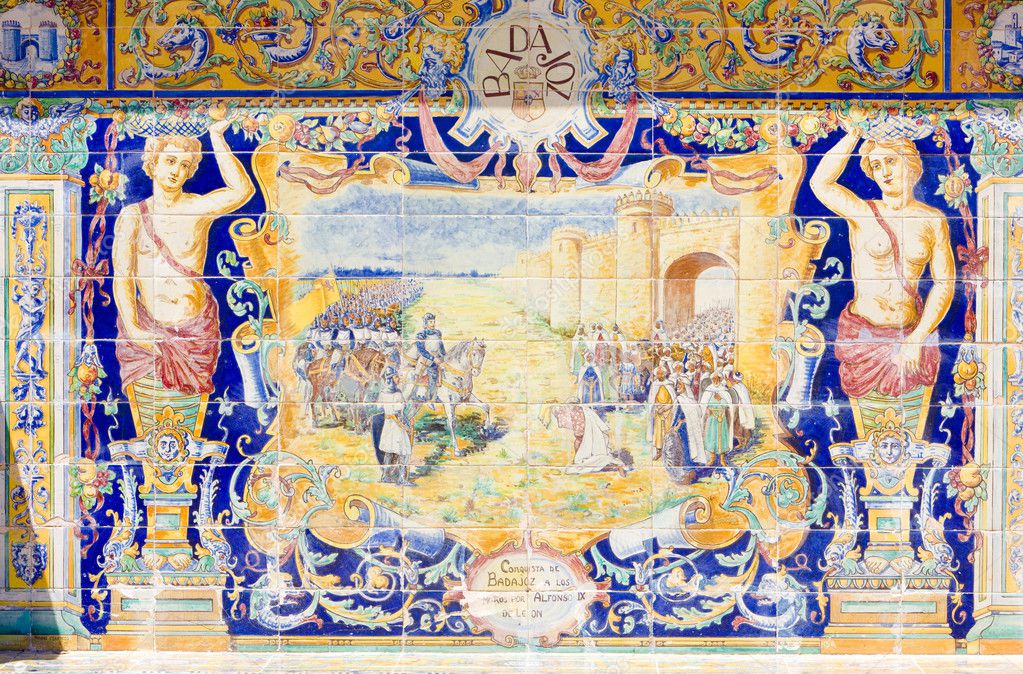 Tile painting, Spanish Square (Plaza de Espana), Seville, Andalu