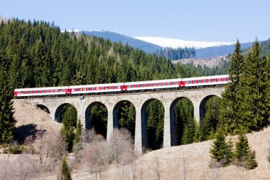 Passenger train on railway viaduct near Telgart, Slovakia clipart