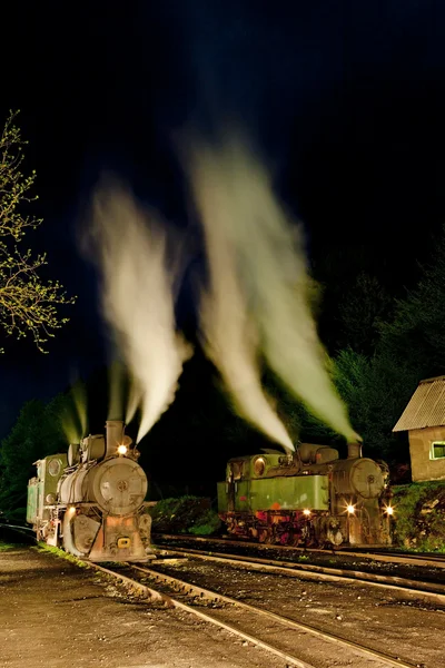 Locomotoras de vapor por la noche, Oskova, Bosnia y Herzegovina — Foto de Stock