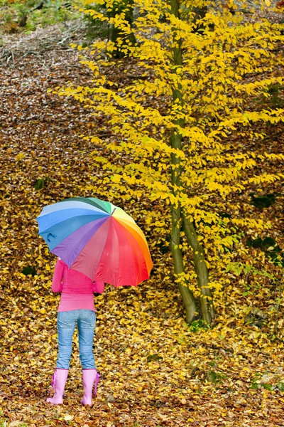 Γυναίκα με μια ομπρέλα στη φθινοπωρινή φύση — Φωτογραφία Αρχείου