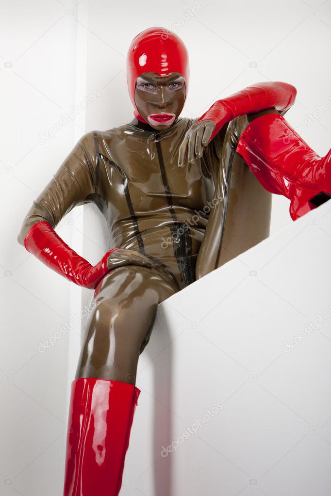 Woman wearing latex clothes