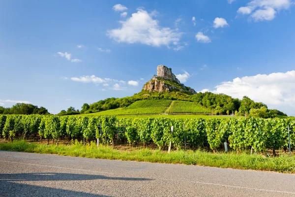 Solutre rock med vingårdar, Bourgogne, Frankrike — Stockfoto
