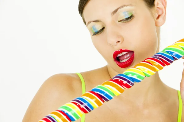 Egy lollypop nő portréja — Stock Fotó