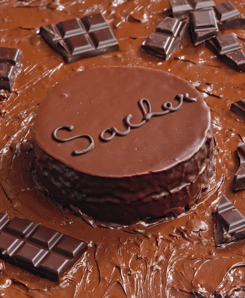 Ainda a vida do bolo de Sacher — Fotografia de Stock