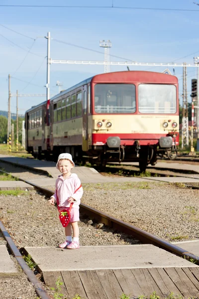 stock image Litte girl at railway station, Czech Republic