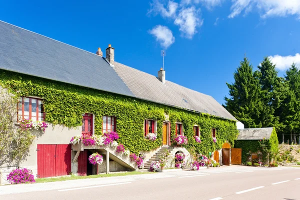 Hus med blommor, Bourgogne, Frankrike — Stockfoto