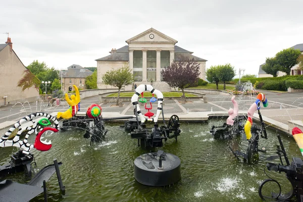 stock image Modern fountain in front of town hall, Chateau-Chinon, Burgundy,