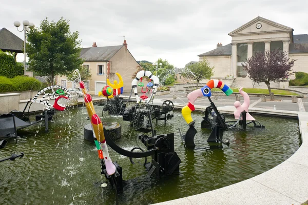 stock image Modern fountain in front of town hall, Chateau-Chinon, Burgundy,