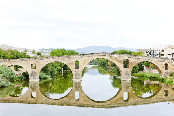 Románský most nad řekou arga, puente la reina, cesta k sant — Stock fotografie