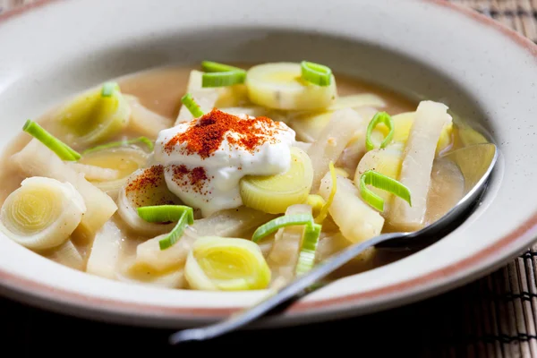 Purjolök soppa med kålrabbi — Stockfoto