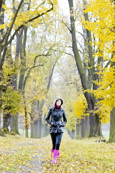 Woman in autumnal alley — Stock Photo, Image