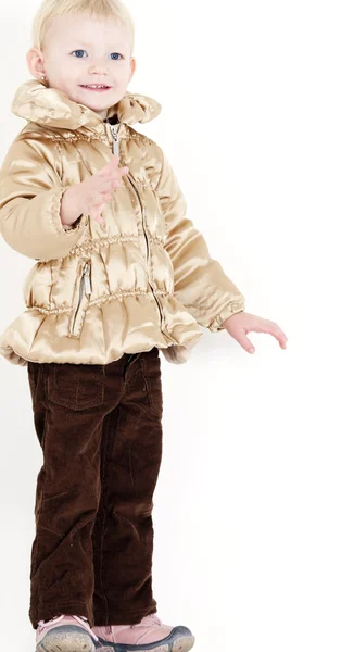 Μόνιμη κοριτσάκι που φοράει σακάκι — Φωτογραφία Αρχείου