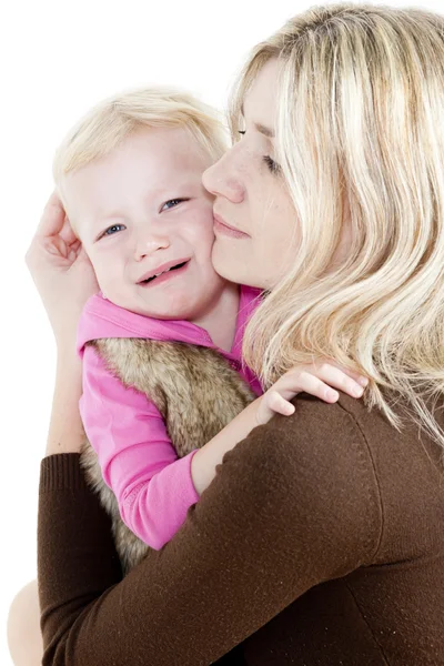 Portrait of mother with her crying little daughter — Stock Photo, Image