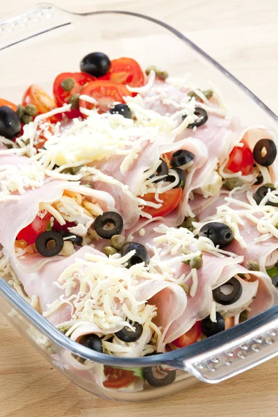 stock image Ham rolls filled with chicken meat and black olives