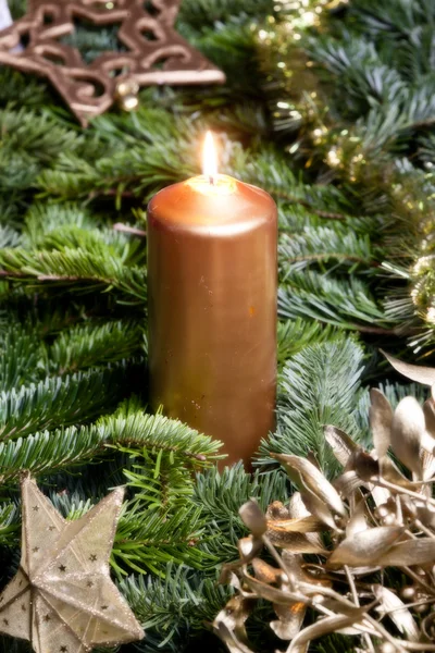 Christmas still life with a candle — Stock Photo, Image
