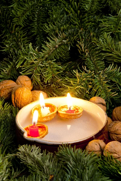 Christmas still life with candles — Stock Photo, Image
