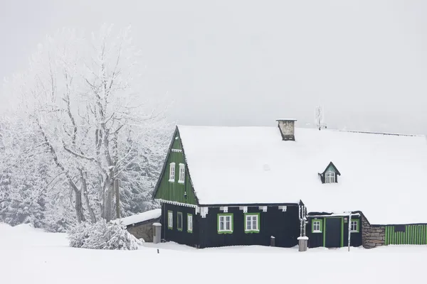 Коттедж в зимний период, Jizerske Mountains, Чехия — стоковое фото