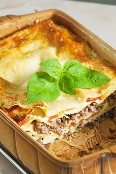 Lasagne with minced turkey meat and tomatoes — Stock Photo, Image
