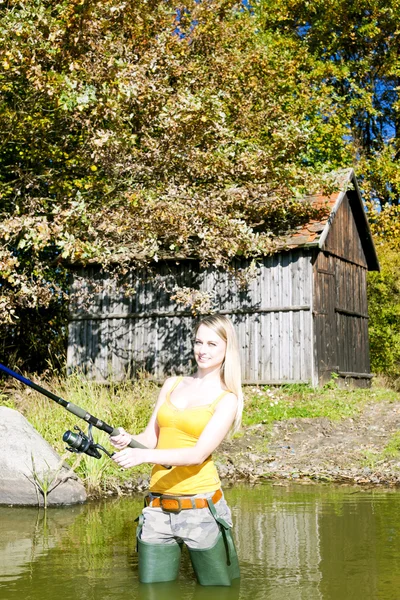 Woman fishing in river — Stock Photo © phb.cz #25051789