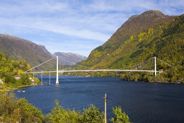 Мост полуопасный фьорд, Норвегия — стоковое фото