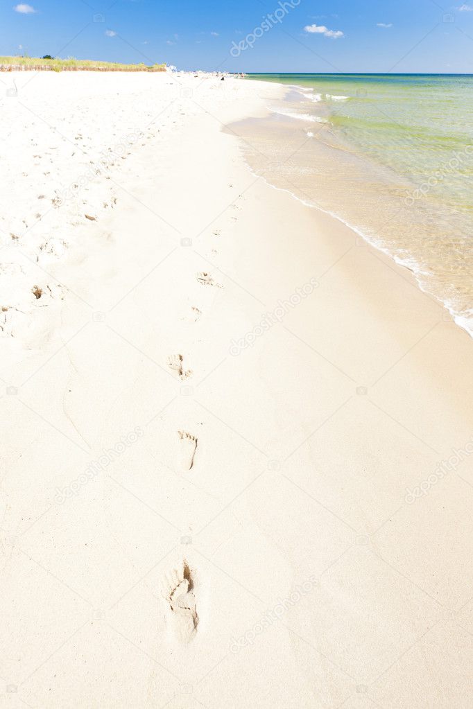 Footprints on beach, Hel Peninsula, Pomerania, Poland