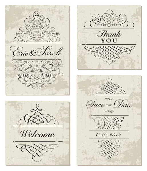 Vector Distressed Ornament and Frame Set — Stock Vector