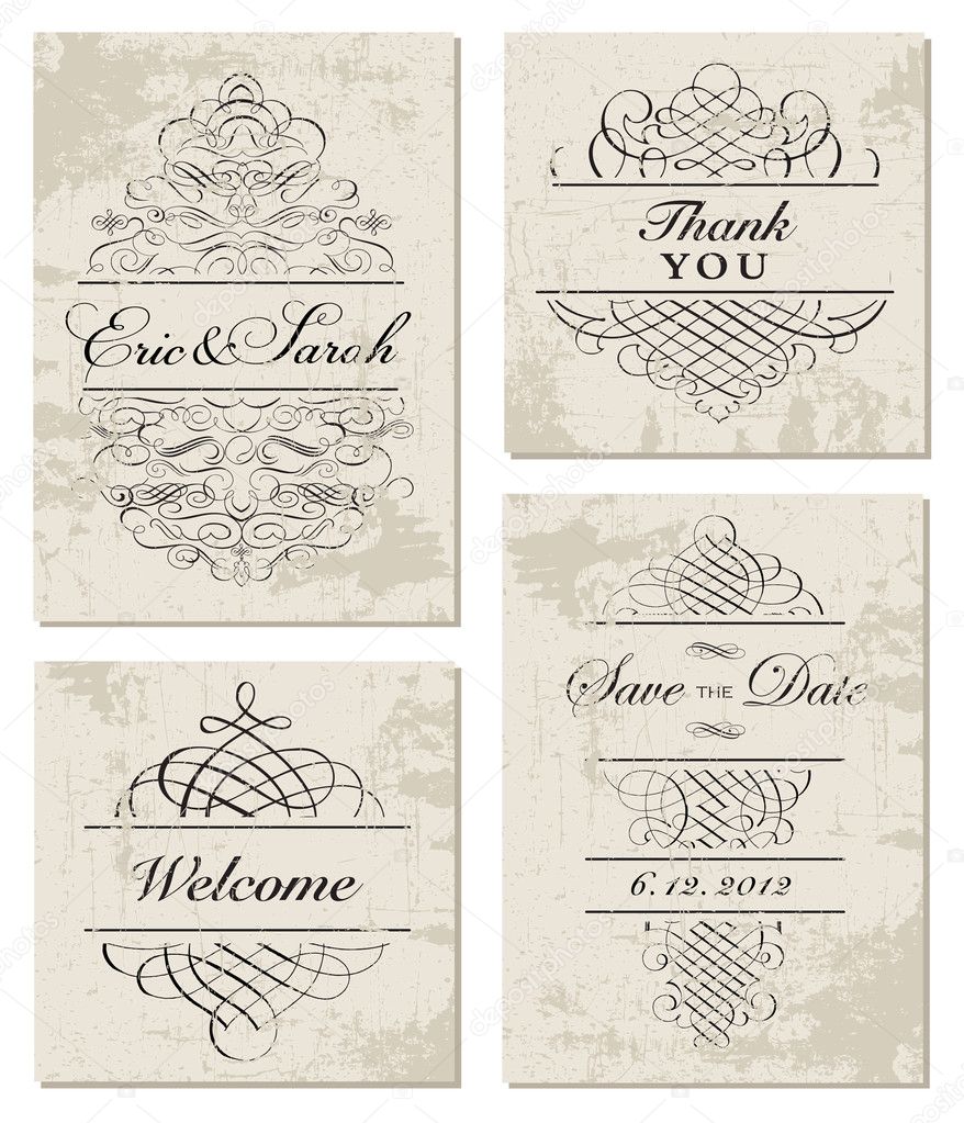 Vector Distressed Ornament and Frame Set